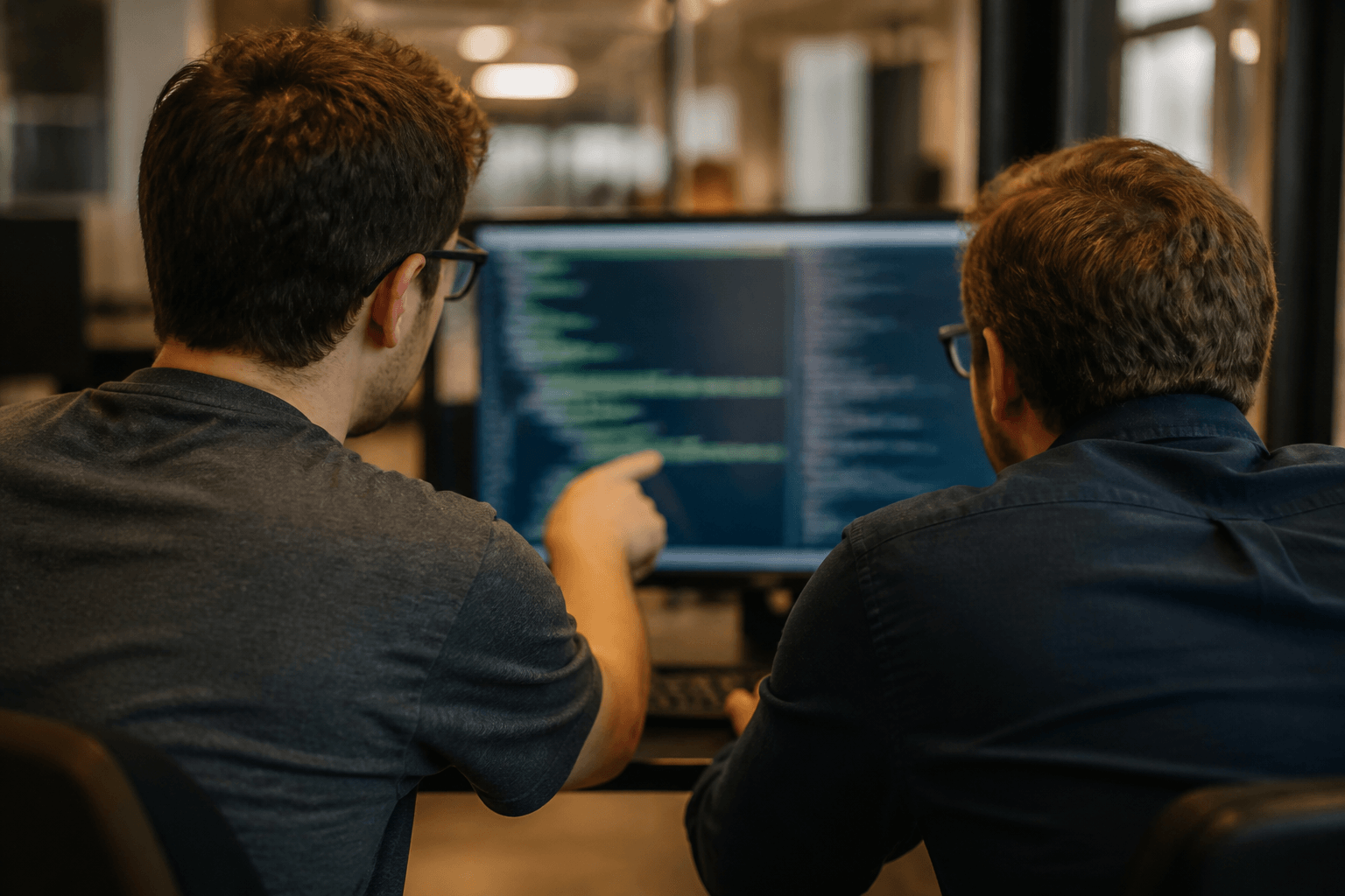 Engineers reviewing operational software indoors